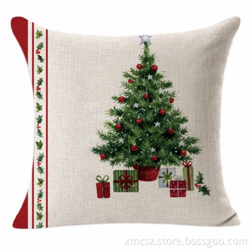 Christmas Santa Claus Cotton Linen Gift Cushion Cover